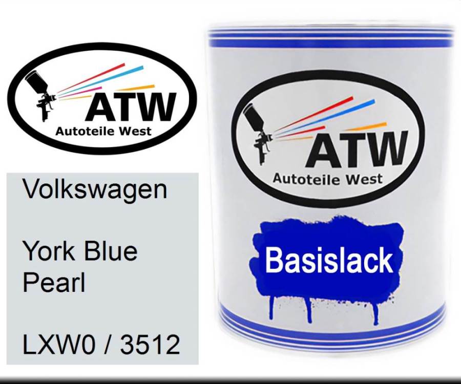 Volkswagen, York Blue Pearl, LXW0 / 3512: 1L Lackdose, von ATW Autoteile West.